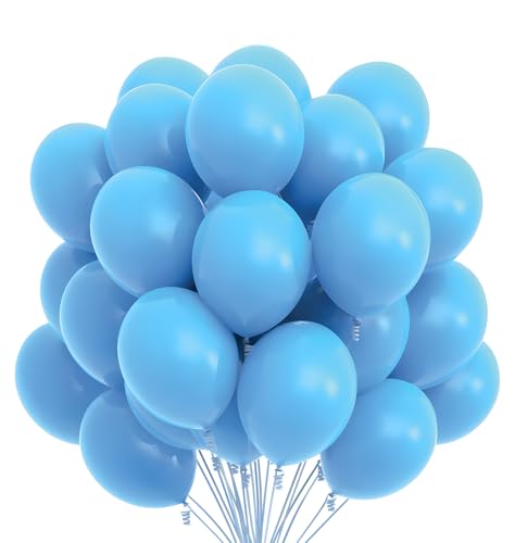 Prextex 75 Party Balloons - 12 Inch Blue Balloons with Matching Ribbon for Blue Theme Parties, Baby Showers, Birthdays - Helium Quality