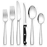 Herogo Besteck Set 12 Personen, 72-teilig Edelstahl Besteckset mit Steakmesser, Modernes Essbesteck Set mit Messer Gabel Löffel, Spiegelfinish Tafelbesteck, Rostfrei & Spülmaschinenfest, Metall Silber