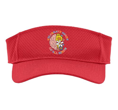 Autism Celebrate Minds of All Kinds Awareness Women Men Kids Sport Sun Visor, Youth, One Size, Red