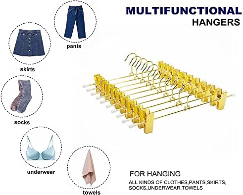 調節可能な滑り止めメタルズボンハンガー クリップ付き - 30cm 光沢のあるゴールド - パンツ、スラックス、ジーンズ、スカート用