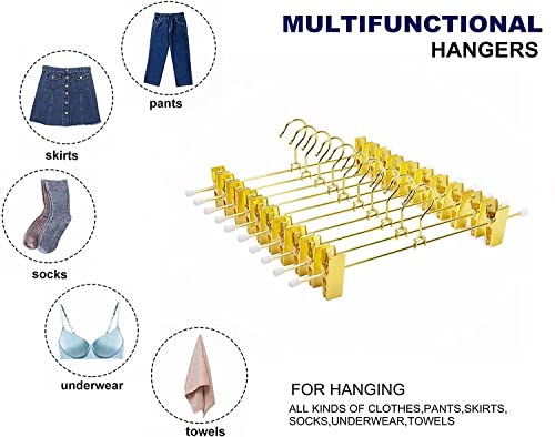 Perchas de metal para pantalones con clips ajustables antideslizantes, 30 cm, oro brillante, 10 unidades, ideal para pantalones, jeans y faldas