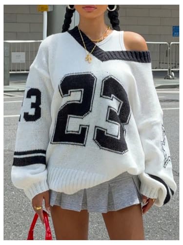 Image of BEAUDRM Women's Y2K Sweater Oversized Sweaters Long Sleeve V Neck Pullover Jumper Knit Top