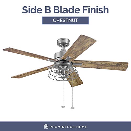Prominence Home Marshall, 52 Inch Industrial Style LED Ceiling Fan with Light, Pull Chain, Three Mounting Options, Dual Finish Blades, Reversible Motor - Model 51458-01 (Pewter) - Image 5