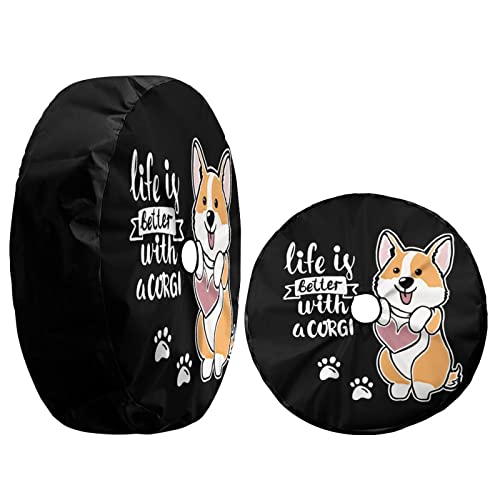 Image of Delerain Spare Tire Cover with Backup Camera Hole Cute Welsh Corgi Wheel Covers Waterproof Dust-Proof UV Sun Universal Fit for RV Trailer RV SUV Truck (18 Inch for Diameter 32 inch-34 inch)