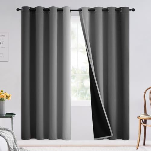 Image of SimpleHome Grey and Greyish White Blackout Curtains for Bedroom 72 Inches Long, Room Darkening Grommet Curtains for Living Room,Thermal Insulated Ombre Drapes,2 Panels, 52x72 inches Length