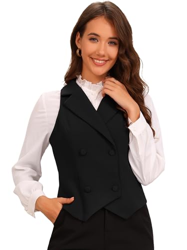 Allegra K Notched Lapel Waistcoat Vest for Women's Double Breasted V Neck Sleeveless Workwear Suit Vests