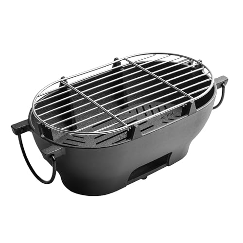 Parrilla portátil de carbón de leña de hierro fundido ovalado de mesa resistente Hibachi pequeño para cocina al aire última intervensión patio trasero