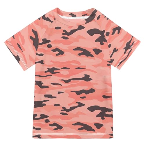 Orange Camouflage Style Bathing Suit Girls Short Sleeves Youth Sports Tshirts Swimwear Beach Tops 3T