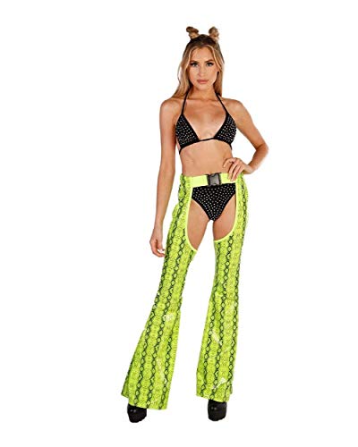 iHeartRaves Slave 4 U Snakeskin High Waisted Flare Chaps (Neon Green, Medium) - Thumbnail 6