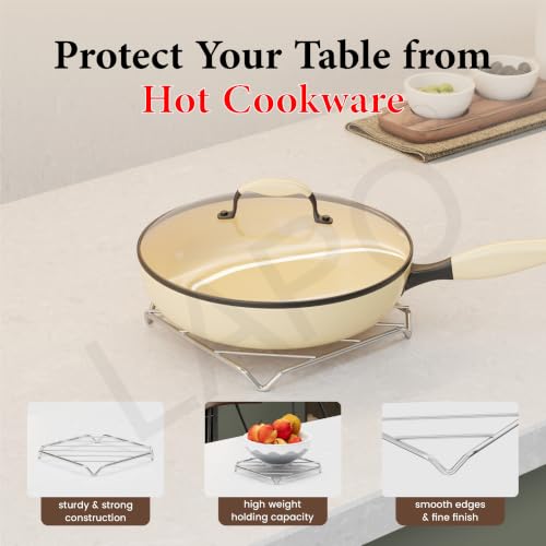 Image of LAPO Square Stainless Steel Trivet Stand for Hot Pots, Heat Resistant Dining Table Stand, Vessel Holder for Cooker, Plate, Dish and Cookware for Kitchen Utensils and Tabletop Use,Chrome-Pack of 3