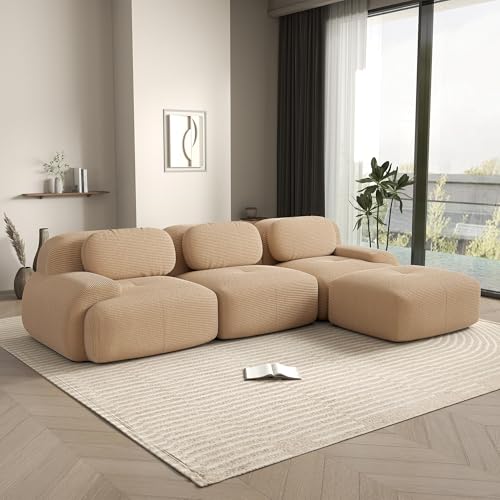 Mixtric Sofá Seccional Dos Plazas Asiento Profundo, Otomana Soporte Lumbar - No Requiere Montaje, Tejido Pana, Ideal Sala Estar O Sala De Cine en Casa,B,117' L~Shaped