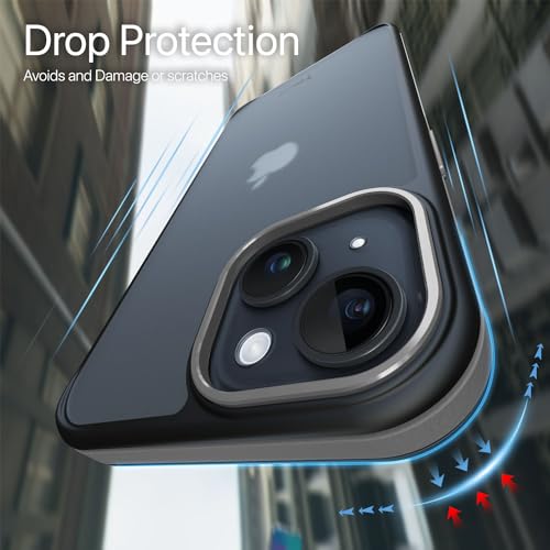 Image of Vaku Luxos Elemento Series Back Cover Case for iPhone 15 Plus Metal Frame Camera Bump Shockproof Scratch Resistant Slim Thin Military-Grade Protection- Grey