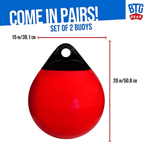 Btg Gear Pair/Set Of 2 (Two) 15" X 20" Red/Black Marine-Grade Vinyl Boat Mooring Buoys, Round Inflatable Balls For Docking/Fishing/Crab/Etc #TOP1