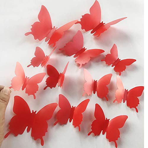 Stickers de mariposa 3D rojo 24 piezas decorativas miniatura 2
