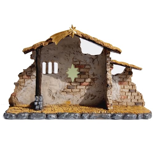 Prefdo Christmas Nativity Stable, Nativity Creche Stable Resin Nativity Scene Christmas Nativity Shed Statue Xmas Holiday Home Indoor Tabletop Décor