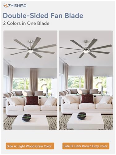 Image of ZMISHIBO 72 inch Brushed Nickel Modern Ceiling Fans with Lights and Remote, Indoor /Outdoor Ceiling Fan for Living Room Patio, 6 Speed Reversible Quiet DC Motor, 3 CCT, Dual Finish Blades