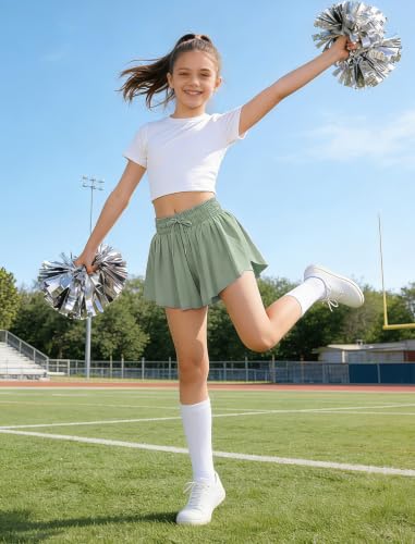 Image of EXARUS Girls Butterfly Shorts Athletic Flowy Cheer Dance Skorts Teen | Gymnastics Tennis Skirts Running Tween Flutter Sports Workout Youth 2 in 1 Gym Preppy Clothes Tumbling Outfis Kids 6-14Y