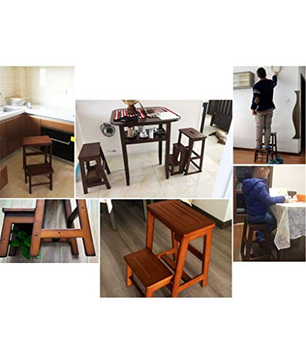 Escalera de taburete plegable en madera de caucho de 2 peldaños color miel 8