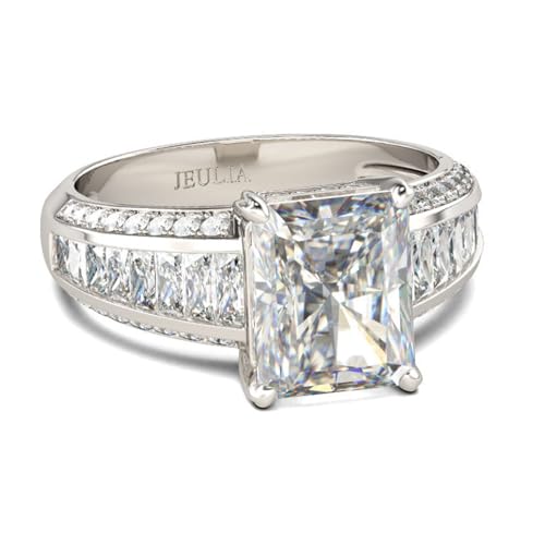 Jeulia Wedding Band for Women Classic Radiant Cut Rings Engagement Anniversary Eternity Solitare Ring Halloween Christmas Gifts with Jewelry Box