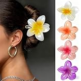4 Pezzi Mollettone Fiore - Mollette Fiori per Capelli Antiscivolo in Plastica, Fermagli-Capelli Donna Grandi 8CM, Accessori per Capelli Fini/Spessi/Ricci, Pinze Fiorate Esstive Multicolore - Silttble