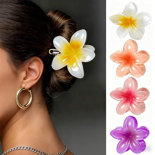 4 Pezzi Mollettone Fiore - Mollette Fiori per Capelli Antiscivolo in Plastica, Fermagli-Capelli Donna Grandi 8CM, Accessori per Capelli Fini/Spessi/Ricci, Pinze Fiorate Esstive Multicolore - Silttble