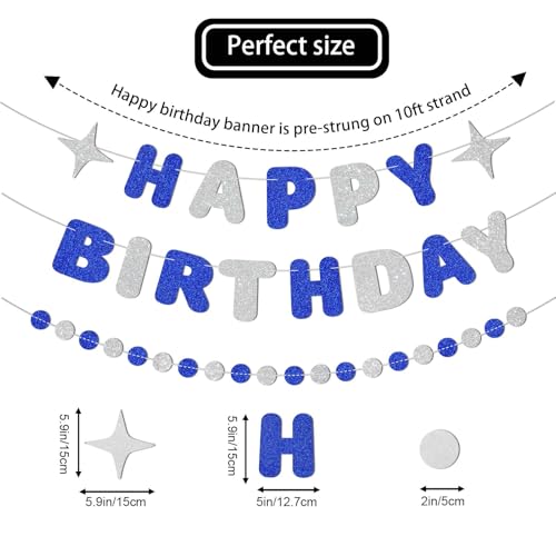 Image of Royal Blue and Silver Happy Birthday Banner-Happy Birthday Decorations for Boys Men,Glitter Garland Sign for 6st 10st 13st 17st Blue Party Decor,Bday Backdrop Supplies