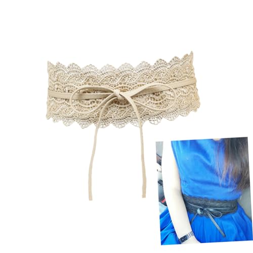 Beaupretty Cream Lace Wide Band Corset Waist Belt for Women Adjustable Bowknot Tie Dress Accessory Slimming Faux PU Leather Waist Cincher for Prom Party and Casual Wear2