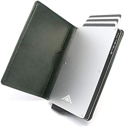 STEALTH Wallet RFID Card Holders - Smart Minimalist NFC Blocking Pop Up Wallets with Gift Box - Slim Lightweight Metal Credit Cards Holder & Contactless Protector (Grey Aluminium with Black Leather)