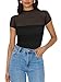 REORIA Women’s Summer Sexy Mock Turtle Neck Short Sleeve Slimming Shirts Sheer Mesh Ruched Fashion Night Out Thong Body Suits Tops Black Plus Size XX-Large