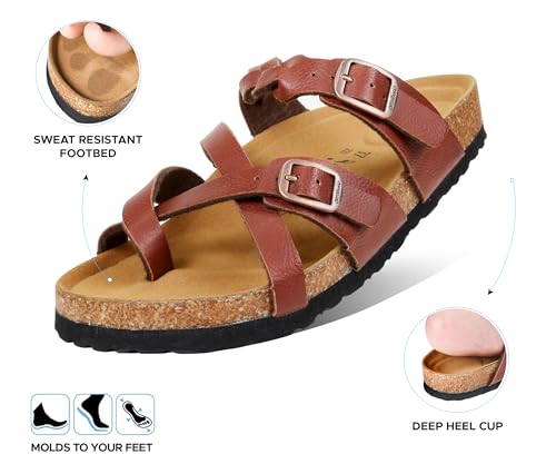 Image of AEROTHOTIC Recovery Slides for Women Comfortable Memory Foam Cork Footbed Cute Faux Leather Adjustable Buckle Straps Walking Travel Outdoor women sandals