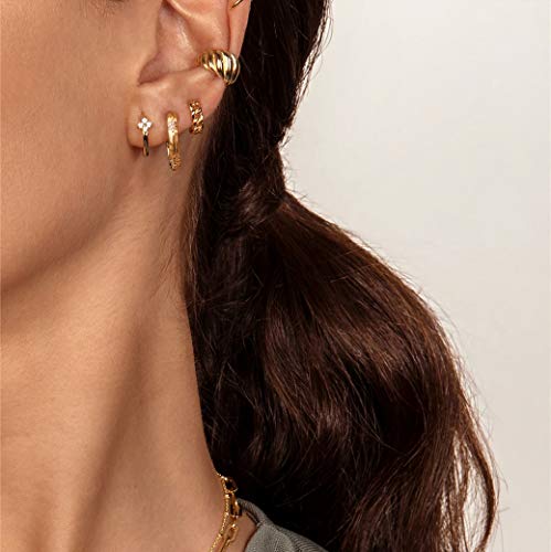 Beneige Dainty Hoop Earrings 14K Gold Plated Cubic Zirconia Flower Huggie Earrings Cz Geometric Handmade Sleeper Hoop Earrings For Womens Jewelry Gift #TOP3