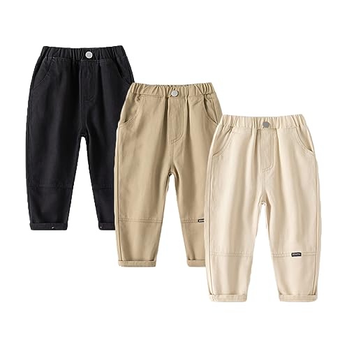 Image of Feidoog Toddler Baby Boys 2/3 Pack Sweatpants Solid Cotton Elastic Waist Trousers Active Jogger Pants