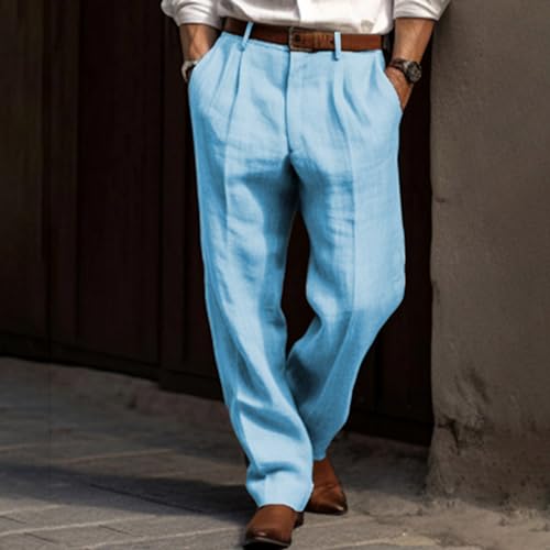 Men’s Solid Casual Pocket Front Pocket Fold Wide Leg Pants Elastic Waist Belt Loose Pants Boy Sock2