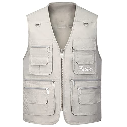 Schnell trocknende dünne Weste für Herren mit vielen Taschen, lässig, mehrere Taschen, Militär, grün, für Fotografen, Baggy, Arbeitsweste, Beige weiße Weste, XXXL Cover