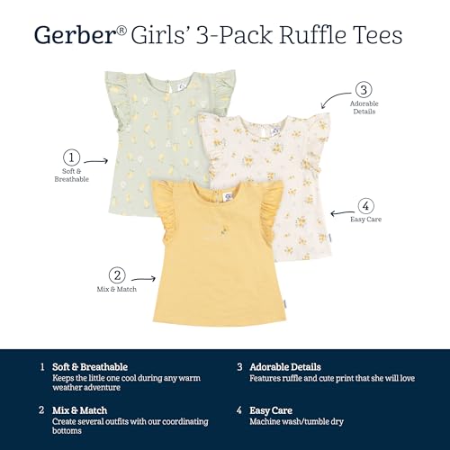 Image of Gerber Baby Girls 3-Pack Short Sleeve Tees