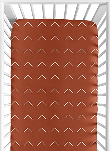 Image of Sweet Jojo Designs Boho Arrow Boy Girl Fitted Crib Sheet Baby Toddler Bed Nursery - Burnt Orange Rust Modern Bohemian Farmhouse Southwest Shabby Chic Designer Arrows Geometric Diamond Tuft Collection