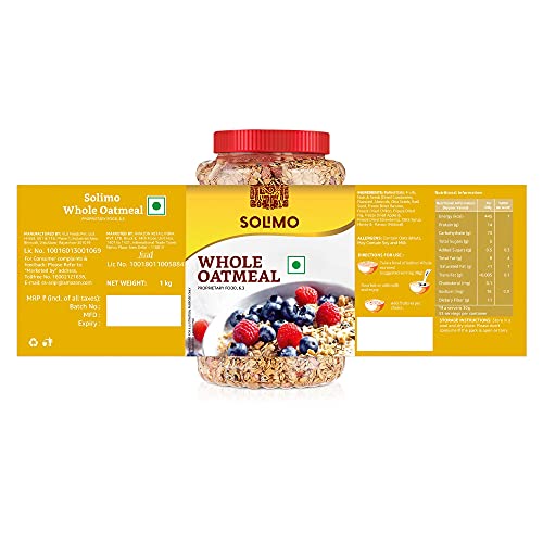 Image of Amazon Brand - Solimo Whole Oatmeal 1 Kg | High in Protein & Fibre | Breakfast Oats