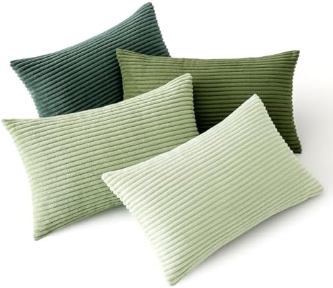 MIULEE Kissenbezug 40x60 4er Set Kordsamt Kissenhülle sofakissen Green | Weiche Kissenhülle Dekorative Sofakissen Quadratische Dekokissen Zierkissenbezug Gestreifte Kissenbezüge fü