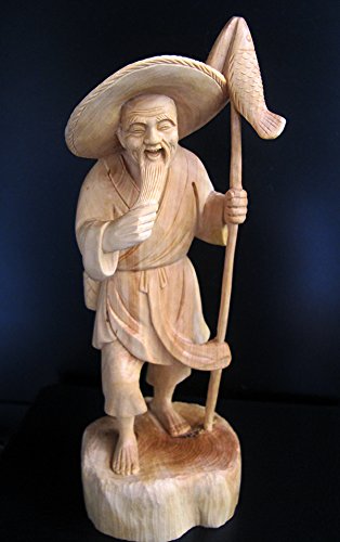 TJ039: Pretty Carved 19.5x7x6.5cm Boxwood Carving: Stunning Fish Man Fishing