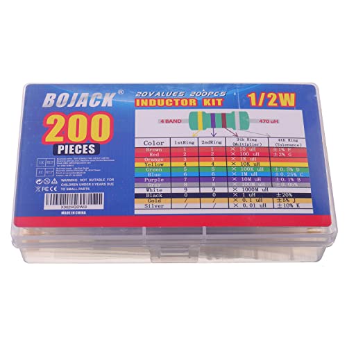Bojack BJ-IDT20-200P 20 Values 200 Pcs Inductor 1 Uh To 4.7 Mh 0.5 W Color Ring Inductor 1/2 Watt Assortment Kit thumb #4
