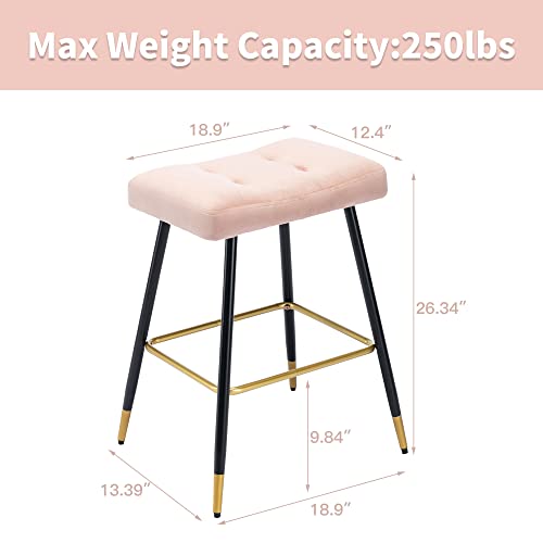 Villeston Counter Height Bar Stools - Pink Velvet Saddle Seat Barstools 26 Inches Island Backless Chairs With Metal Legs For Kitchen Pub #TOP5