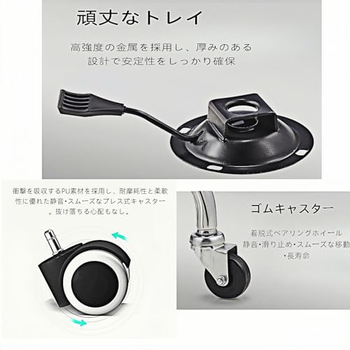 INECAR キャスター付き丸椅子 レザーシートクッションスツール 6厚クッションキャスター 金属製フットレスト付き 高さ45 57調節可能カットチェア 回転椅子 美容室 理容室に適しています ヘアサロン (ゴムキャスター,セピア色) [5]