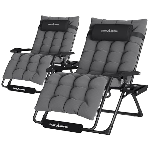 Image of UDPATIO Oversized Zero Gravity Chair Patio Reclining Chairs with Cushion | 29In Set of 2 Outdoor Folding Recliner with Pillows,Cup Holder, Foot Rest, Detachable Pad, Locking Dark Grey-xl