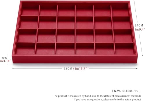 Leather Jewelry Trays 24 Grids Earrings Tray Jewelry Display Tray Stackable Ring Earring Organizer Tray Jewelry Trays For Drawers Rings Earrings Holder (Red)