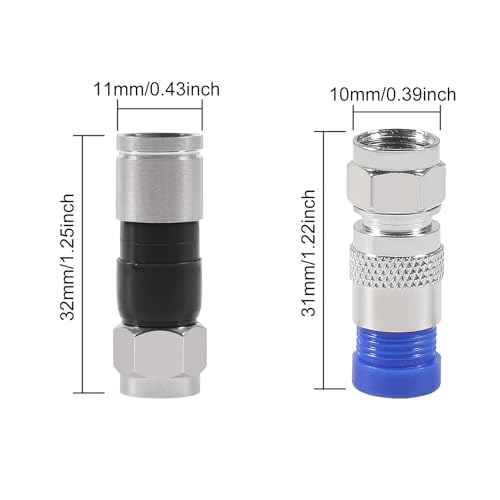 Kit 10 piezas conectores F RG6 con herramienta ajustable miniatura 5