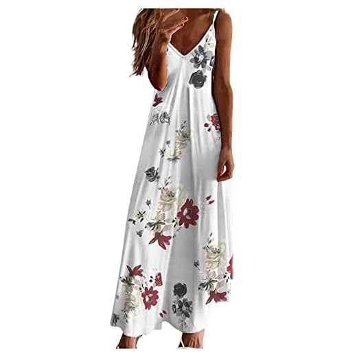 Ceboyel Women Floral Spaghetti Strap Sundress Casual Summer Long Maxi Dress Vneck Sexy Boho Dresses Trendy Beach Clothes 2023