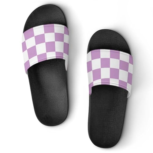Purple Checkered Squares Pattern PVC Slippers Sandals for Women Men Open Toe Soft Cushioned Non-Slip Sandal for Indoor Outdoor