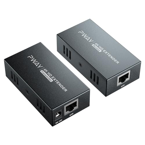 Image of PWAYTEK 4K HDMI Extender, Ultra HD 4K@60Hz Over Cat5e /6 Up to 200ft /60m, Extended Audio and Video, Supports Loop Out, IR, HDCP 2.2 /1.4 YUV 444