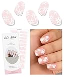 JMEOWIO Gel Nail Stickers Cream Pink White Flower Semi Cured Gel Nail Strips Wraps UV/LED Nails Art Design Decoration Accessories