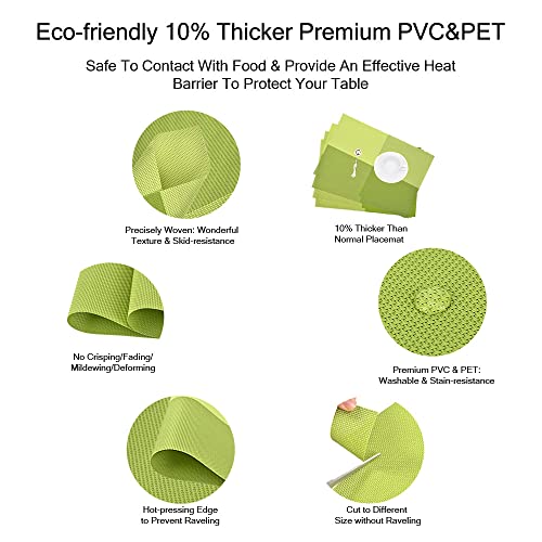 Giverare Placemats Set Of 4, Heat-Resistant Woven Vinyl Placemat, Non-Slip Washable Pvc Table Mat, Easy To Clean Premium Plastic Table Mats For Dining Table, Kitchen Table (Green) #TOP2